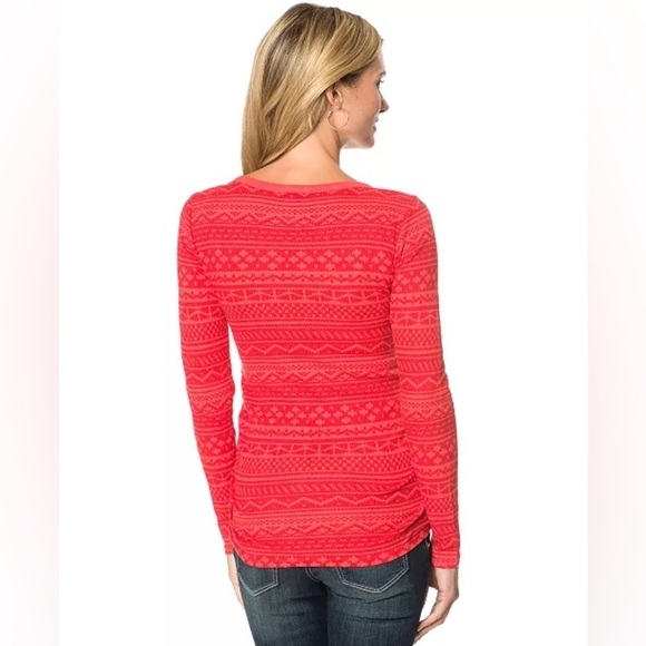 MOTHERHOOD MATERNITY Fair-Isle Waffle-Knit Red Henley Top Size Medium - Picture 2 of 6